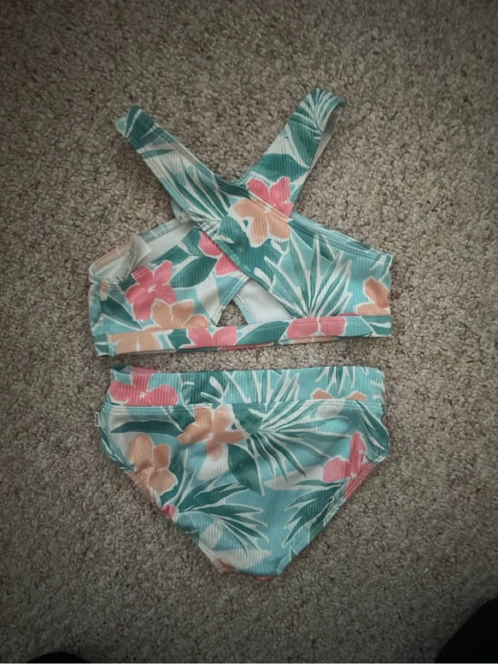 abercrombie kids Teal Floral Cross-Back Bikini Set with Peach & Coral Flowers